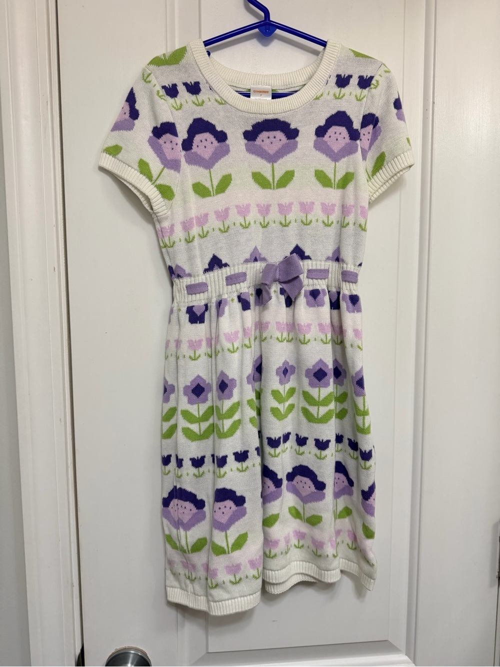 Girls' White & Purple Floral Knit Dress